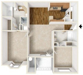 Floor plan for 2 beds, 2 baths, 1160 sqft
